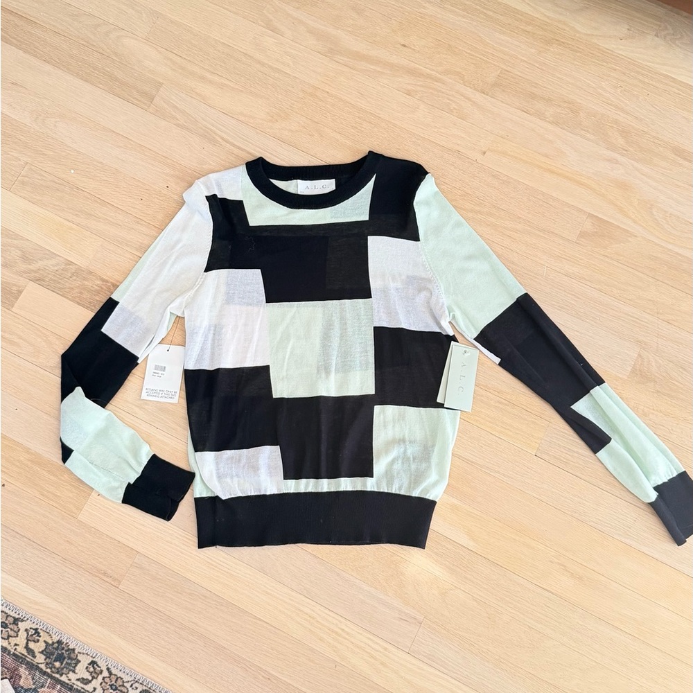 A.L.C. Colorblock Sweater - Black and White and mint
